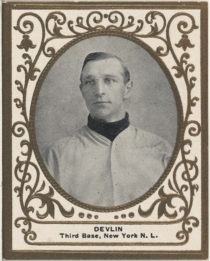 1909 E91-B American Caramel Art Devlin, New York Giants — Series B caramel issue. Public domain.