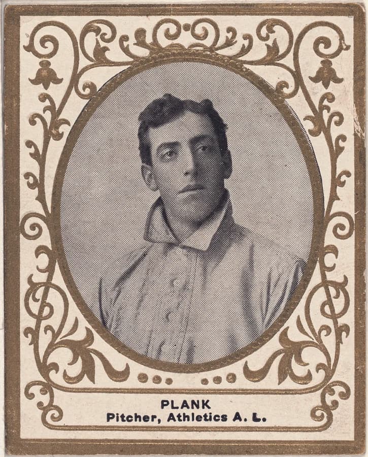 1909 German Baseball Stamps #24 Eddie Plank, Philadelphia Athletics — early 20th-century stamp issue. Public domain.