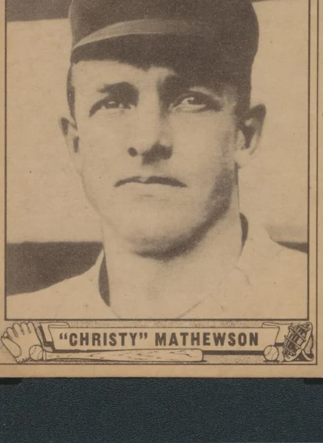 1940 Play Ball #175 Christy Mathewson, New York Giants — Hall of Fame pitcher, 373 career wins. Public domain.