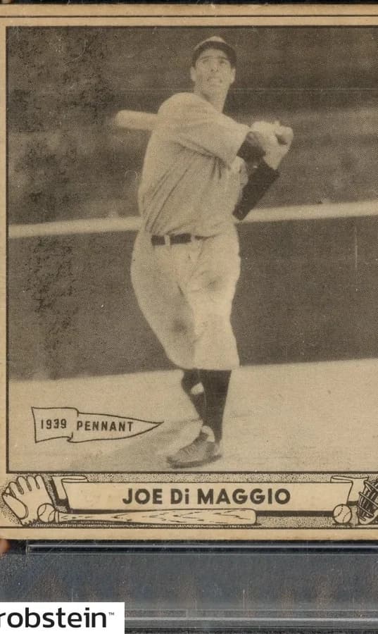 1940 Play Ball #1 Joe DiMaggio, New York Yankees — pre-war card of the Yankee Clipper. Public domain.