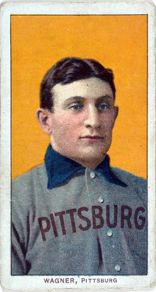 1909–11 T206 Honus Wagner, Pittsburgh Pirates — American Tobacco Company. Public domain.