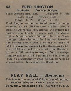 Fred Sington back