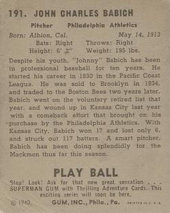 Johnny Babich back
