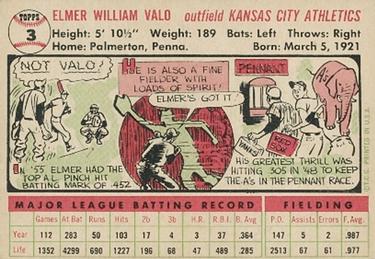Topps 3 Elmer Valo back