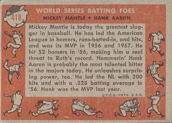 Topps 418 World Series Batting Foes (Mickey Mantle / Hank Aaron) back