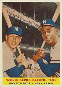 Topps 418 World Series Batting Foes (Mickey Mantle / Hank Aaron) #1958