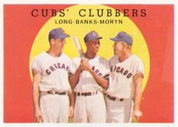 Topps 147 Cubs' Clubbers (Dale Long / Ernie Banks / Walt Moryn) #1959