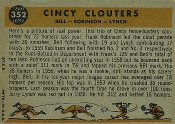 Topps 352 Cincy Clouters (Gus Bell / Frank Robinson / Jerry Lynch) back