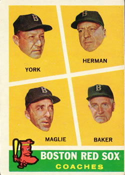 Topps 456 Boston Red Sox Coaches (Rudy York / Billy Herman / Sal Maglie / Del Baker) #1960