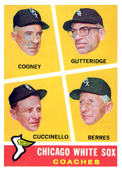 Topps 458 Chicago White Sox Coaches (Johnny Cooney / Don Gutteridge / Tony Cuccinello / Ray Berres) #1960