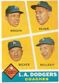 Topps 463 L.A. Dodgers Coaches (Bobby Bragan / Pete Reiser / Joe Becker / Greg Mulleavy) #1960