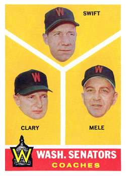 Topps 470 Wash. Senators Coaches (Bob Swift / Ellis Clary / Sam Mele) #1960