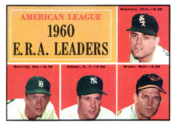Topps 46 American League 1960 E.R.A. Leaders (Frank Baumann / Jim Bunning / Art Ditmar / Hal Brown) #1961