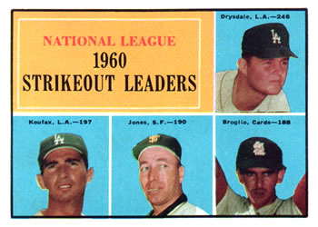 Topps 49 National League 1960 Strikeout Leaders (Don Drysdale / Sandy Koufax / Sam Jones / Ernie Broglio) #1961