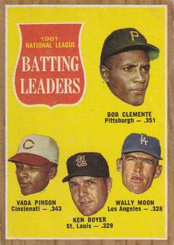 Topps 52 1961 National League Batting Leaders (Bob Clemente / Vada Pinson / Ken Boyer / Wally Moon) #1962