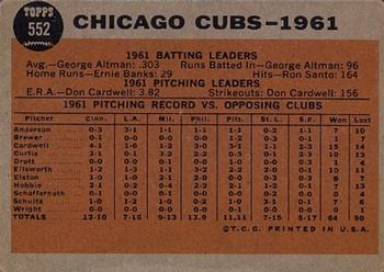 Topps 552 Chicago Cubs back