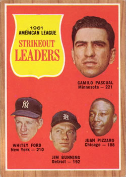 Topps 59 1961 American League Strikeout Leaders (Camilo Pascual / Whitey Ford / Jim Bunning / Juan Pizarro) #1962