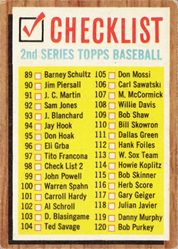Topps 98 2nd Series Checklist: 89 176 #1962