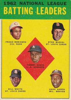 Topps 1 1962 National League Batting Leaders (Tommy Davis / Frank Robinson / Stan Musial / Bill White / Hank Aaron) #1963