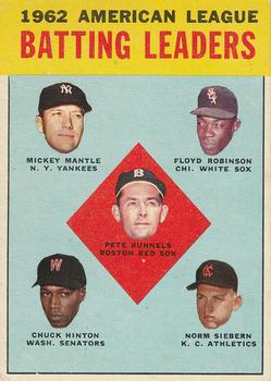 Topps 2 1962 American League Batting Leaders (Pete Runnels / Mickey Mantle / Floyd Robinson / Chuck Hinton / Norm Siebern) #1963
