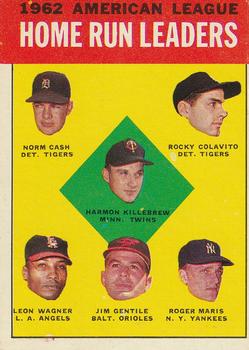 Topps 4 1962 American League Home Run Leaders (Harmon Killebrew / Norm Cash / Rocky Colavito / Leon Wagner / Jim Gentile / Roger Maris) #1963