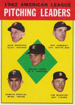 Topps 8 1962 American League Pitching Leaders (Ralph Terry / Dick Donovan / Ray Herbert / Camilo Pascual / Jim Bunning) #1963