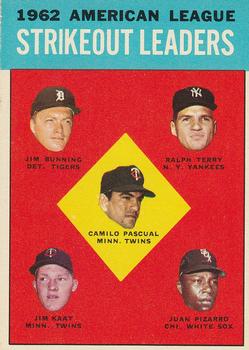 Topps 10 1962 American League Strikeout Leaders (Camilo Pascual / Jim Bunning / Ralph Terry / Jim Kaat / Juan Pizarro) #1963
