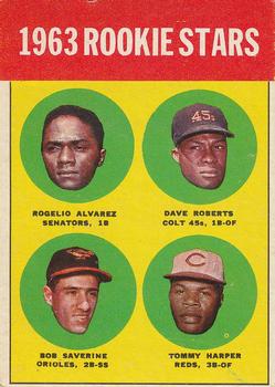 Topps 158 1963 Rookie Stars (Rogelio Alvarez / Dave Roberts / Bob Saverine / Tommy Harper) #1963