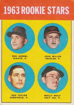 Topps 208 1963 Rookie Stars (Ron Herbel / John Miller / Ron Taylor / Wally Wolf) #1963