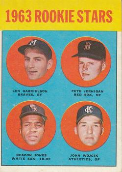 Topps 253 1963 Rookie Stars (Len Gabrielson / Pete Jernigan / Deacon Jones / John Wojcik) #1963
