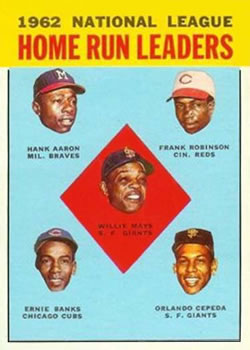 Topps 3 1962 National League Home Run Leaders (Willie Mays / Hank Aaron / Frank Robinson / Ernie Banks / Orlando Cepeda) #1963