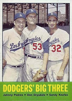 Topps 412 Dodgers' Big Three (Don Drysdale / Sandy Koufax / Johnny Podres) #1963
