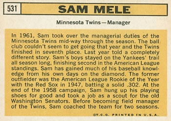 Sam Mele back