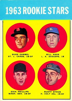 Topps 544 1963 Rookie Stars (Duke Carmel / Bill Haas / Dick Phillips / Rusty Staub) #1963