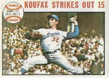 Topps 136 World Series Game #1   Koufax Strikes Out 15 #1964