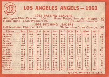 Topps 213 Los Angeles Angels back