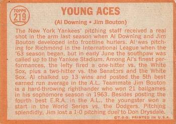 Topps 219 Young Aces (Al Downing / Jim Bouton) back