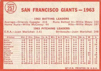 Topps 257 San Francisco Giants back