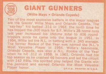 Topps 306 Giant Gunners (Willie Mays / Orlando Cepeda) back