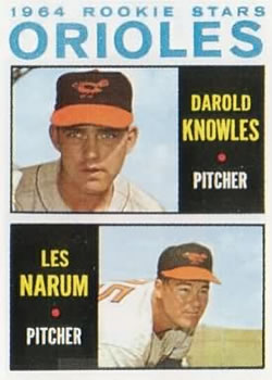 Topps 418 Orioles 1964 Rookie Stars (Darold Knowles / Les Narum) #1964
