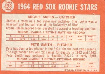 Topps 428 Red Sox 1964 Rookie Stars (Archie Skeen / Pete Smith) back
