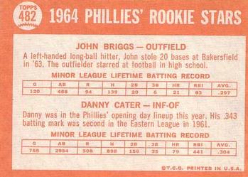 Topps 482 Phillies 1964 Rookie Stars (John Briggs / Danny Cater) back