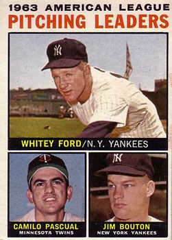 Topps 4 1963 American League Pitching Leaders (Whitey Ford / Camilo Pascual / Jim Bouton) #1964
