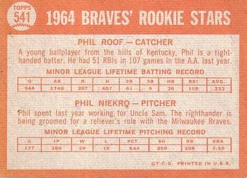 Topps 541 Braves 1964 Rookie Stars (Phil Roof / Phil Niekro) back
