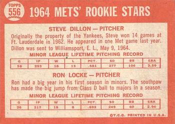 Topps 556 Mets 1964 Rookie Stars (Steve Dillon / Ron Locke) back