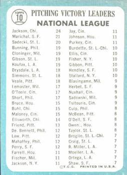 Topps 10 National League 1964 Pitching Leaders (Larry Jackson / Juan Marichal / Ray Sadecki) back
