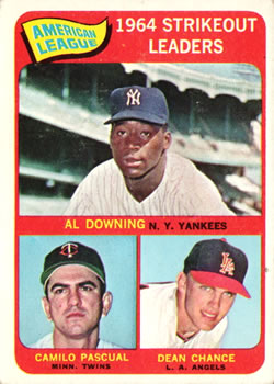 Topps 11 American League 1964 Strikeout Leaders (Al Downing / Camilo Pascual / Dean Chance) #1965