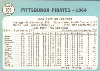 Topps 209 Pittsburgh Pirates back