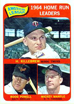 Topps 3 American League 1964 Home Run Leaders (Harmon Killebrew / Boog Powell / Mickey Mantle) #1965