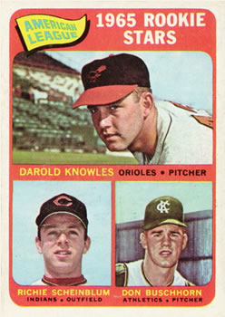Topps 577 American League 1965 Rookie Stars (Darold Knowles / Richie Scheinblum / Don Buschhorn) #1965